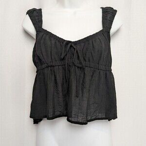 Lotus & Lavender Black Ruffle Strap Smocked Back Babydoll Crop Top Size XL